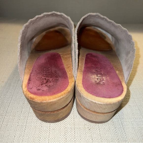 SANITA Size 37EU / 6.5 USA Tan Suede Clogs Wooden Sole Open Back Shoes Laser Cut main image 6